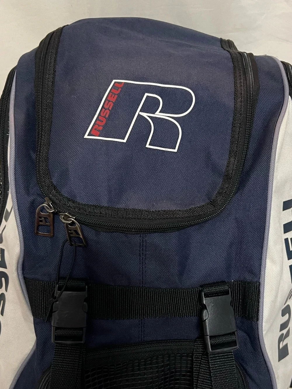 Russell Athletic Navy and White Backpack with Front Mesh Pocket